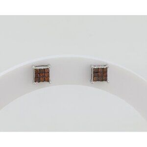 10k White Gold Fancy Red Diamond Earrings Stud Post .25 total carat 3/16"